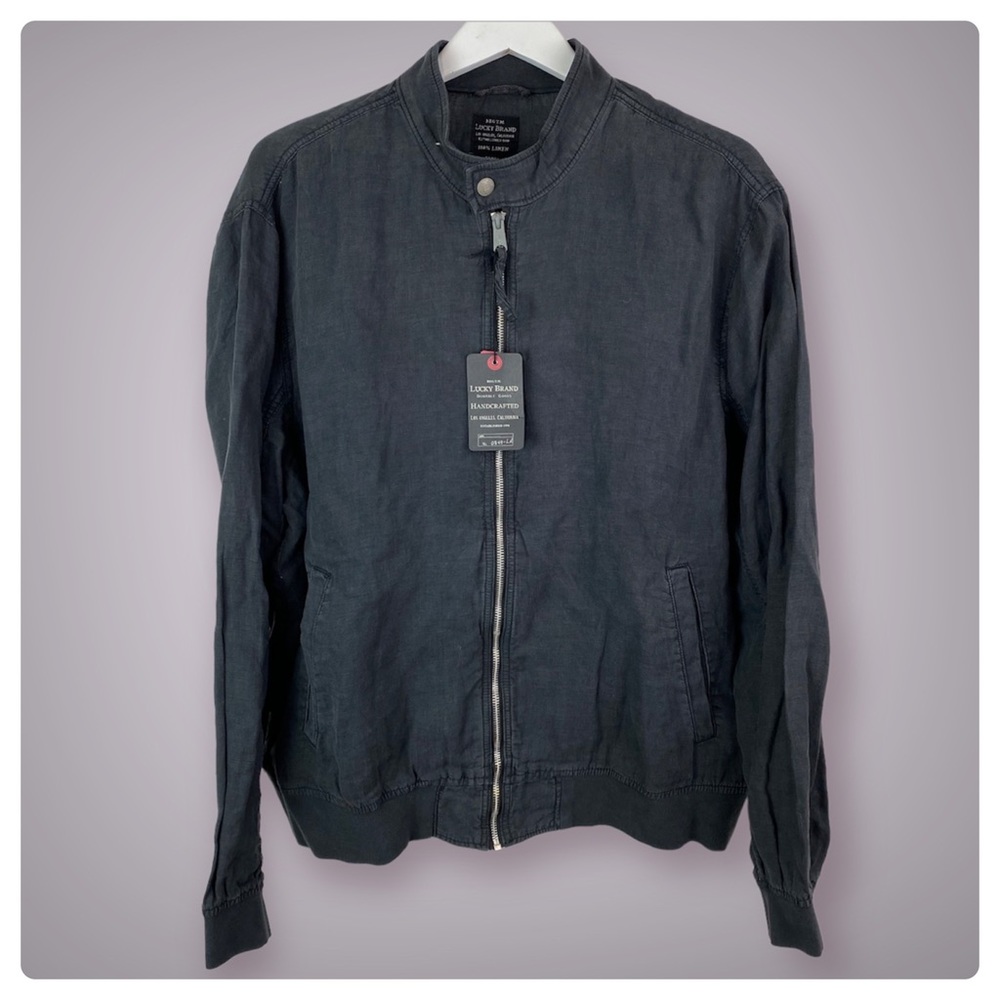 Lucky Brand 100% Linen Full Zip Jacket Navy Blue Mens Size 2XL XXL Brand New